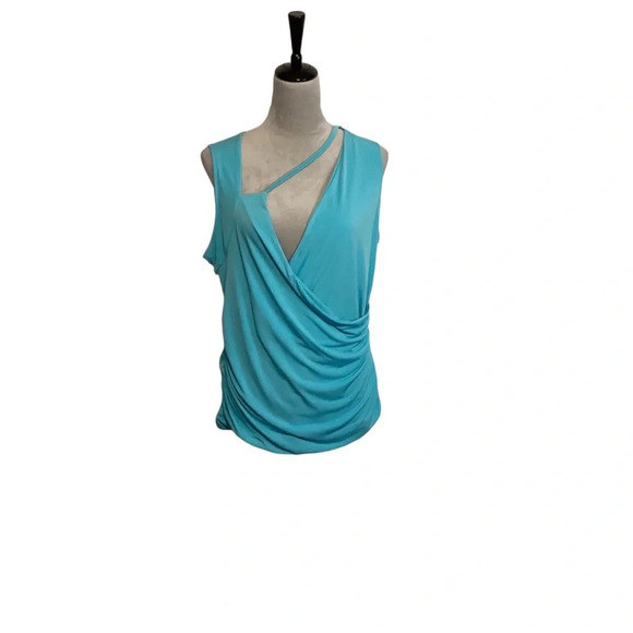 Venus top womens SZ XL sexy ruched deep v-neck vibrant turquoise pullover NWOT - Picture 2 of 10